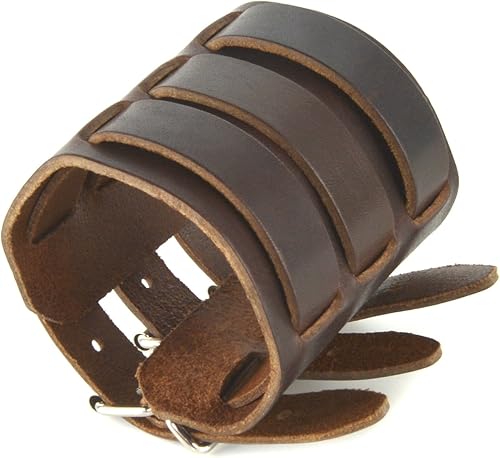 HZMAN Brazalete ancho de cuero para hombre con triple correa de guantelete con hebilla de sujeción