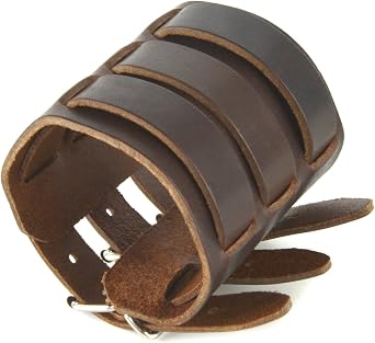 HZMAN Mens Leather Wide Triple Strap Cuff Wrap Gauntlet Wristband Buckle Fastening Arm Armor Cuff