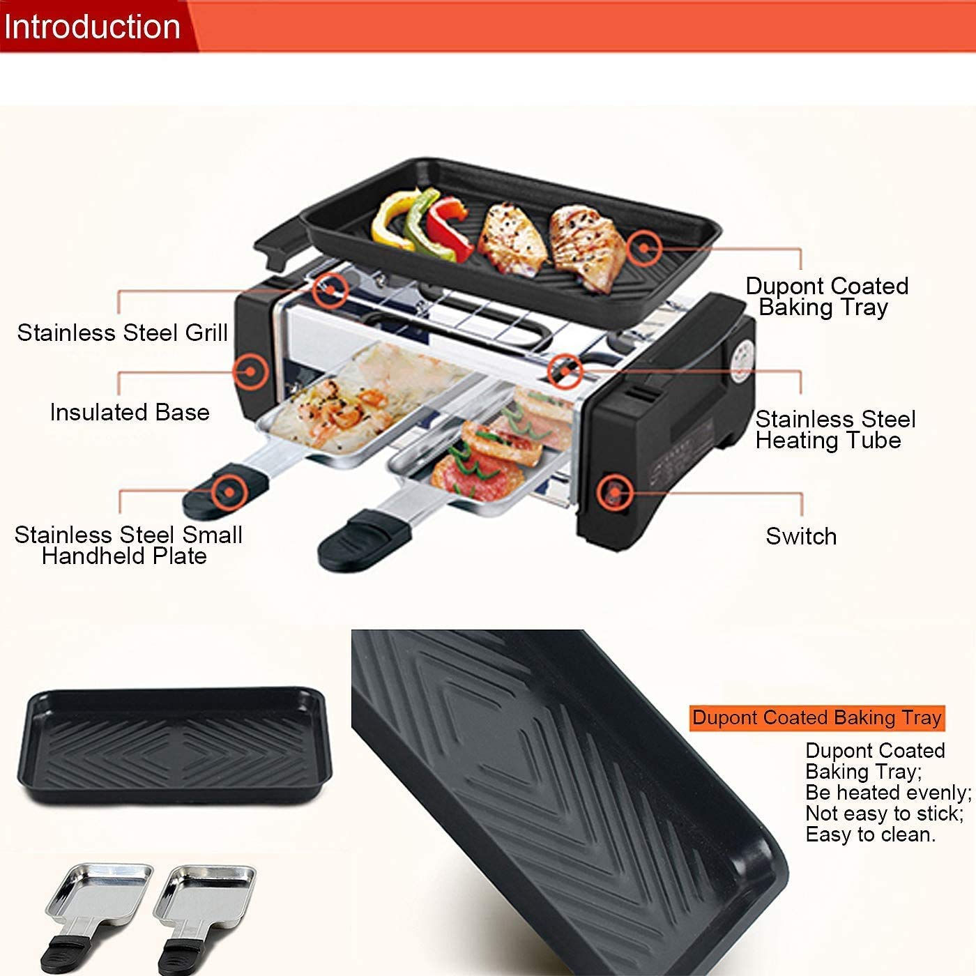 OSCCAR Raclette eléctrico Parrilla Antiadherente para 2 Parejas Parejas Familia Familia Barbacoa sin Humo Parrilla Raclette Pan PANTILLA ELÉCTRICA 1000W (Size : 2000W)
