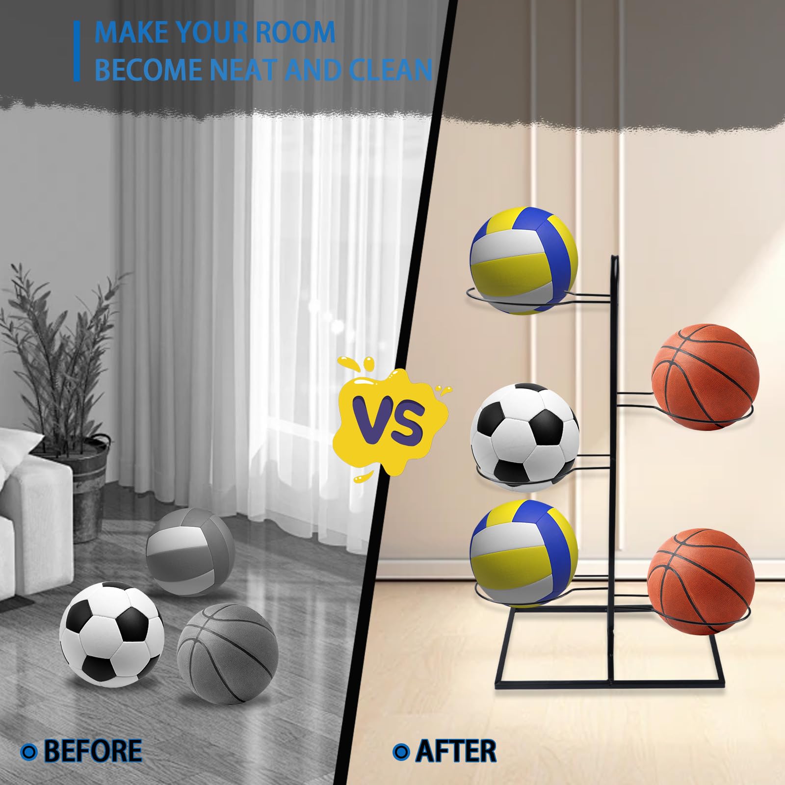 Porte Ballon Basket, 2/3/4/5 Niveaux Support De Rangement Pour Ballon, Étagère de Rangement pour Ballons, Rangement pour Balles De Garage, Football, Volley,Organisateur D'ÉQuipement De Sport