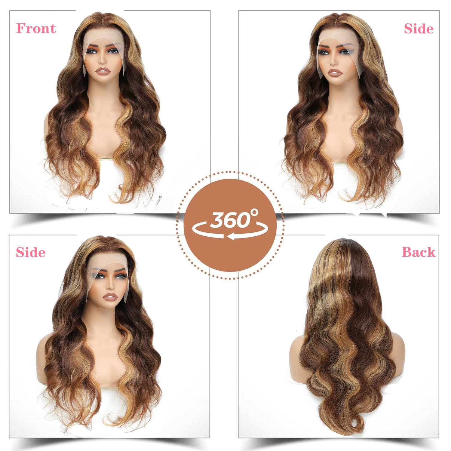 26 Inch Honey Blonde Ombre Lace Front Wig Human Hair 250 Density 4/27 Body Wave Lace Front Wigs Human Hair Pre Plucked Glueless 13X4 Highlight HD Lace Frontal Wig for Women