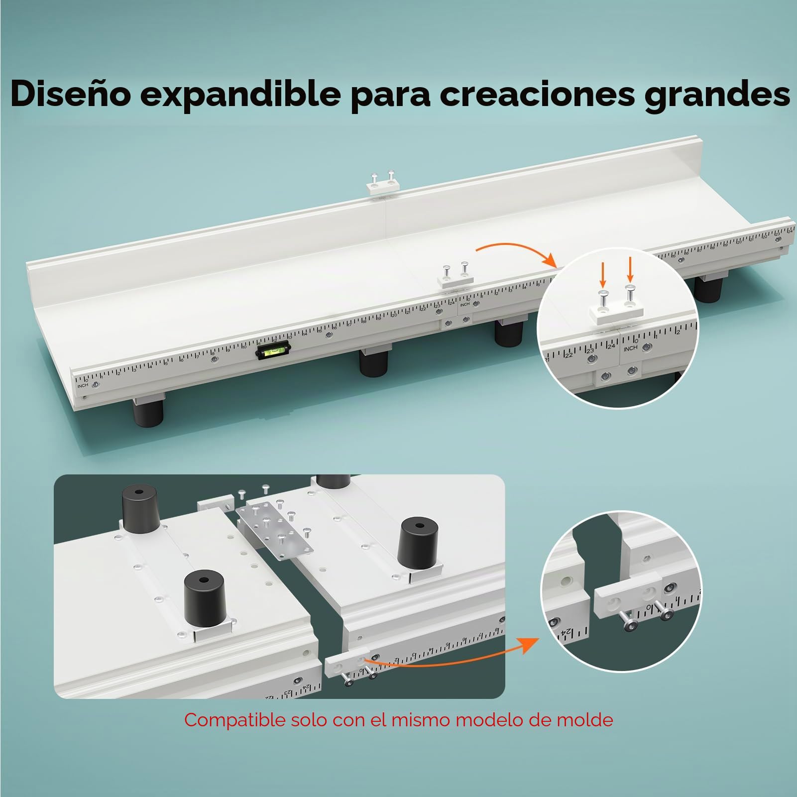 Resiners - Molde de resina epoxi para mesa de río con divisor ajustable, 24 x 12 x 3 pulgadas con nivel de burbuja, sistema de abrazadera de llenado y tabla de profundidad transparente ideal