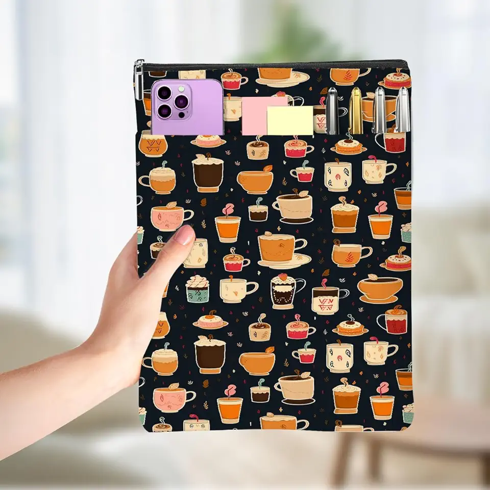 Bolo de café impresso para amantes de livros presentes, capa de livro à prova d'água para livros com bolso frontal com zíper acessórios para livros presentes para mulheres leitoras Natal formatura