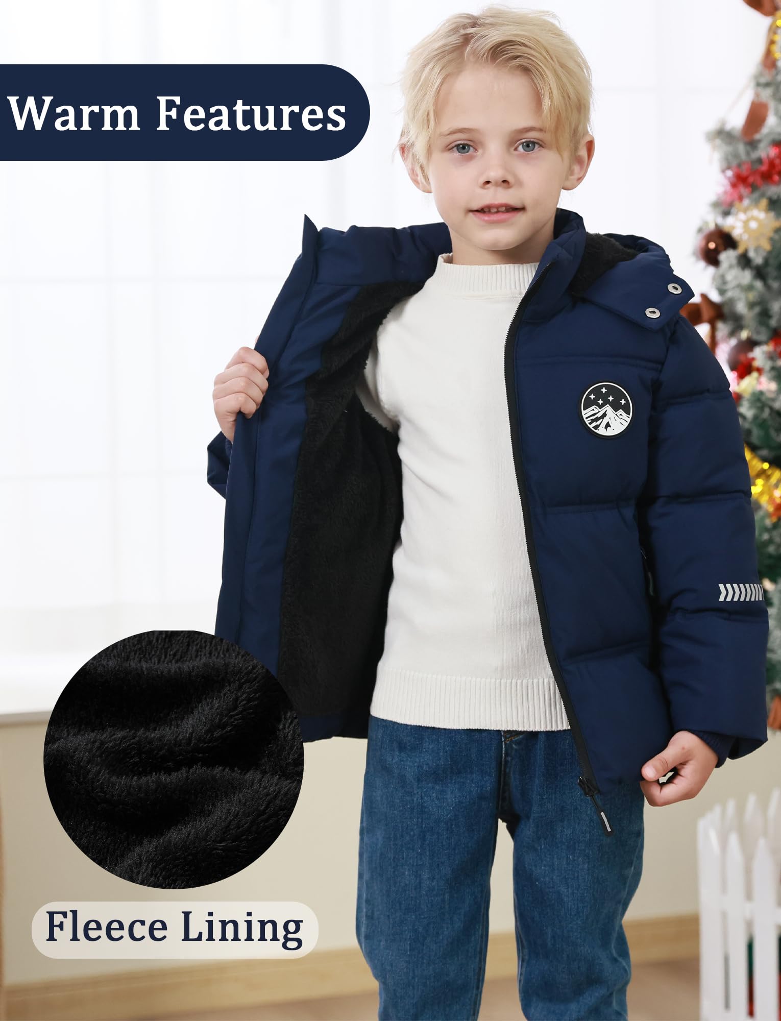 FEOYA Jungen Winterjacke Fleece Reflektierende Kinder Jacke Winter Schnee Teenager Daunenjacke Warme Coole Steppjacke Parka Mit Kapuze Mantel Wasserdicht Verdickte Gefüttert 4-12 Jahre