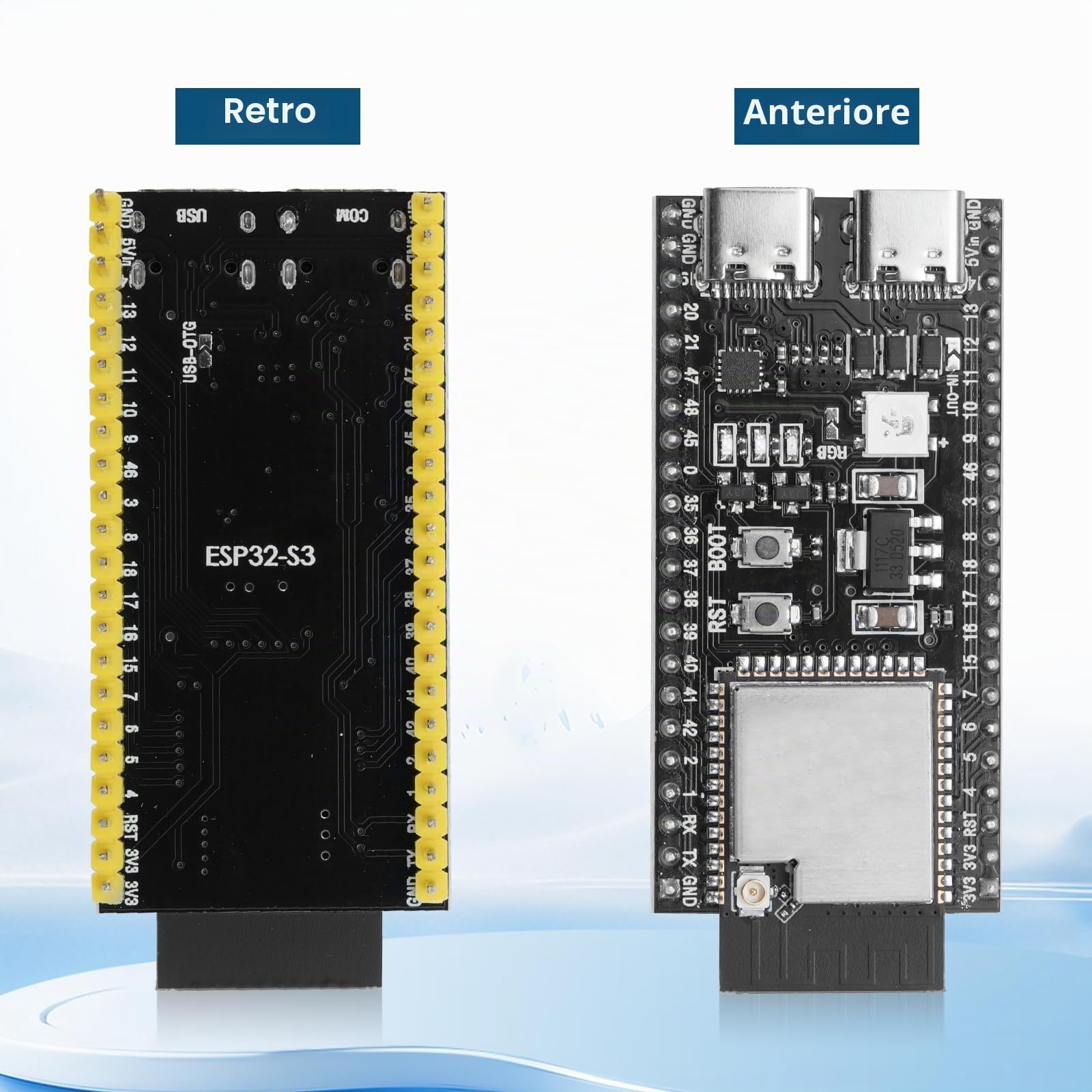 ESP32-S3 DevC-1-N16R8-S3 Scheda di sviluppo con connettore IPEX (Plus 1 antenna) AYWHP Wi-Fi + modulo BLE MCU ESP32-S3 completamente integrato compatibile con Arduino (2 pezzi)