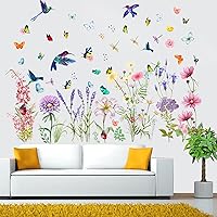 Vista 4 de Calcomanías de flores de primavera, crisantemos, lirio de lavanda, pájaros, mariposas, libélulas, mariquitas, calcomanías de pared florales