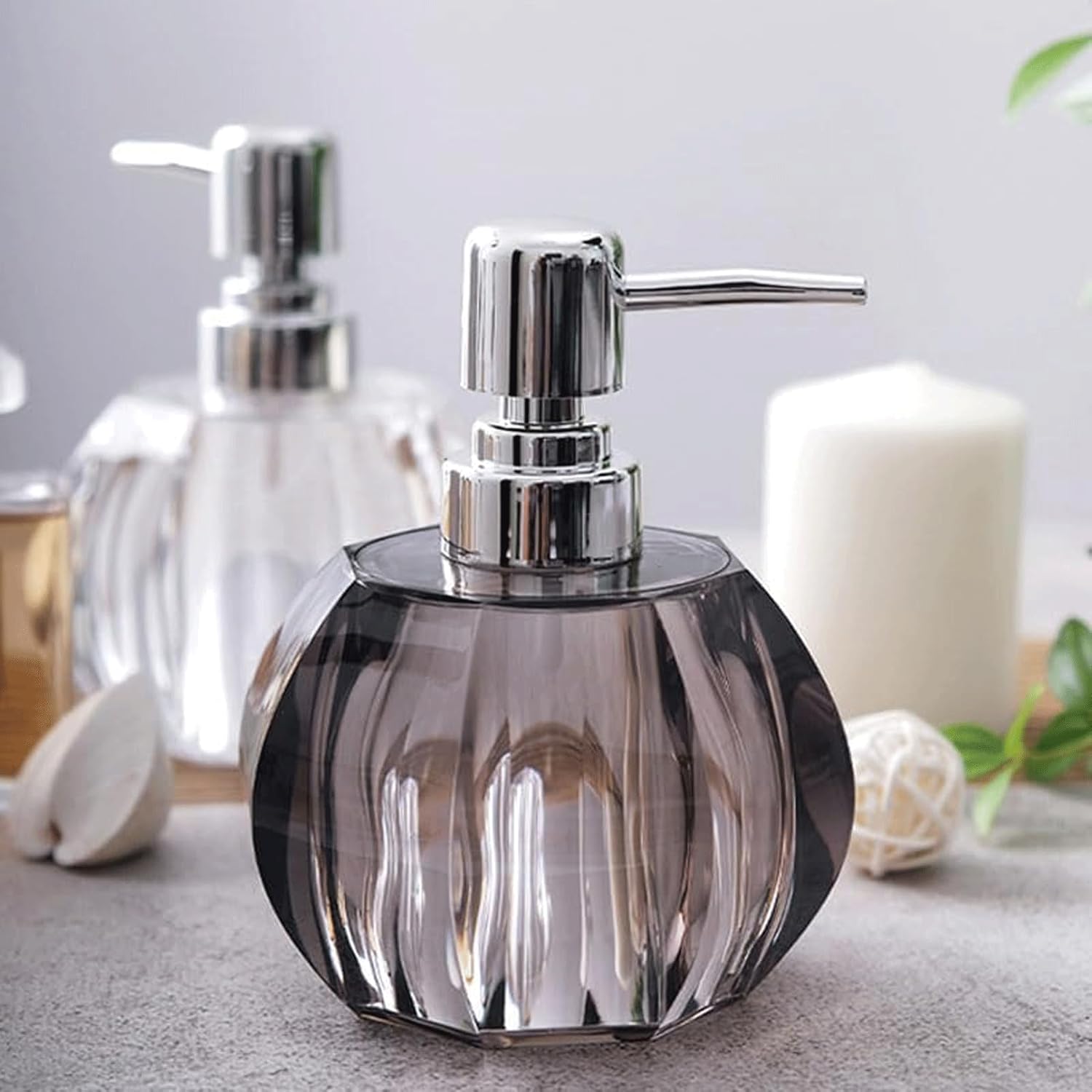 Liquid Soap Dispenser Clear Crystal Liquid Hand Soap Dispenser, Transparent Textured Pumpkin Shaped Lotion Soap Bottles, Small Soap Dispenser with Stainless Steel Pump for Bathroom Decor