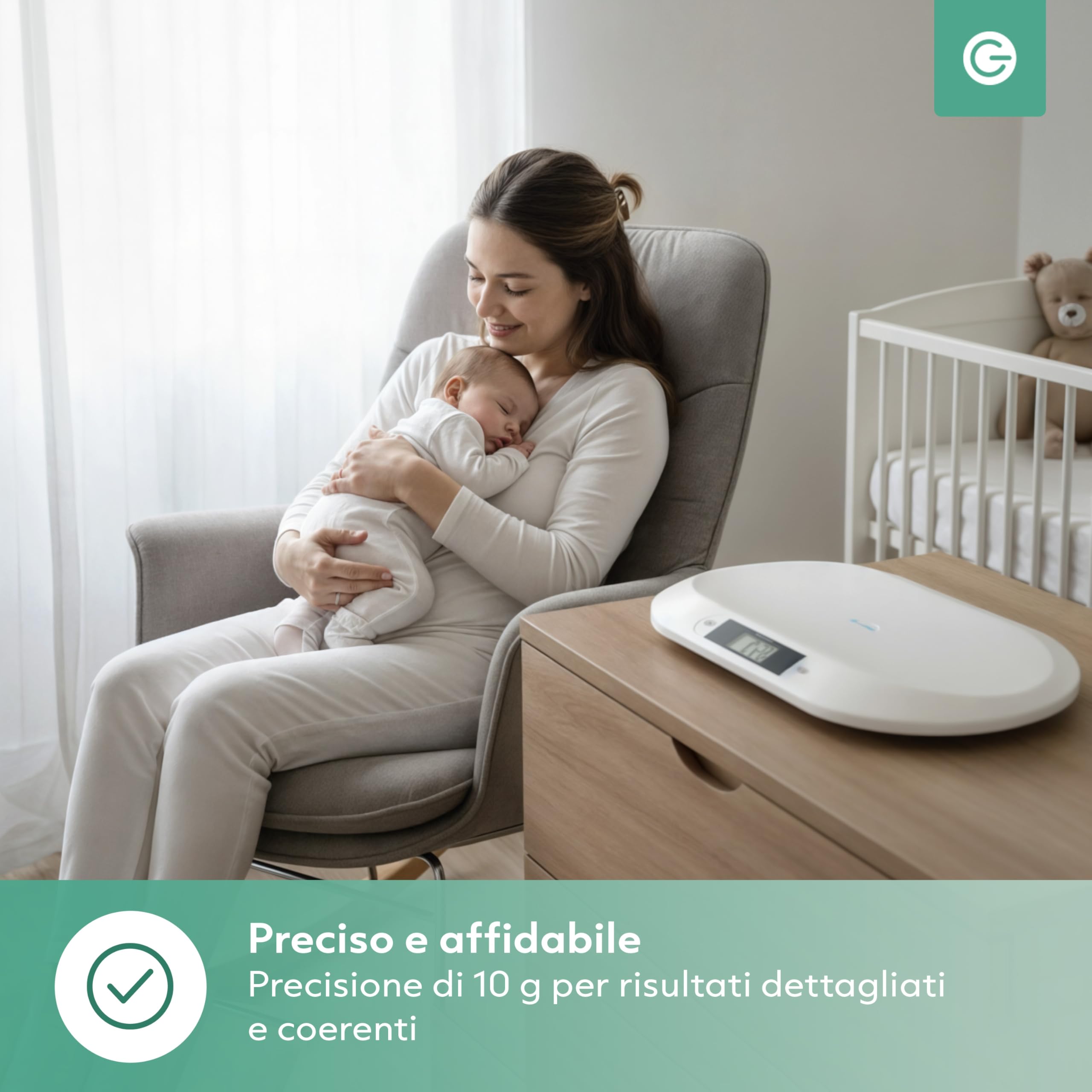 Silvergear Bilancia intelligente per neonati con Bluetooth, bilancia digitale con app per neonati, bambini, animali domestici, misurazione precisa fino a 20 kg, app Smart Life, 54,5 x 31,5 x 2,7 cm
