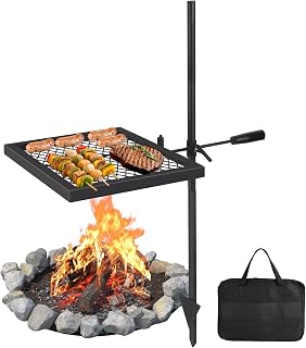 22'' x15'' Swivel Campfire Grill, Portable Campfire Cooking Equipment with Carrying Bag, Heavy Duty Steel Fire Pit Grill for Outdoor BBQ, Picnics & Backyard Grilling