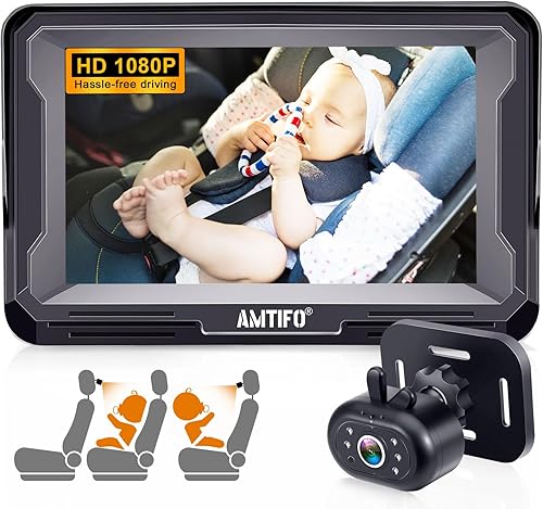 AMTIFO Cámara para Bebé de Coche Fácil Instalación: Visión Nocturna Clara 2 Minutos Plug-Play Cámara de Asiento Trasero Rotación 360° Monitor de