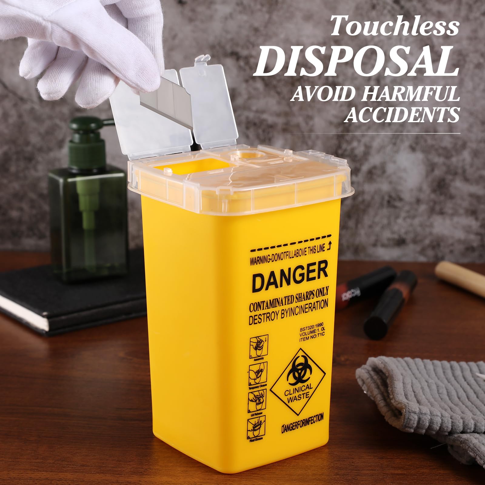 Contenitore di raccolta ago 1 litro 1000 ml scarico sicuro aghi siringhe smaltimento Biohazard medico