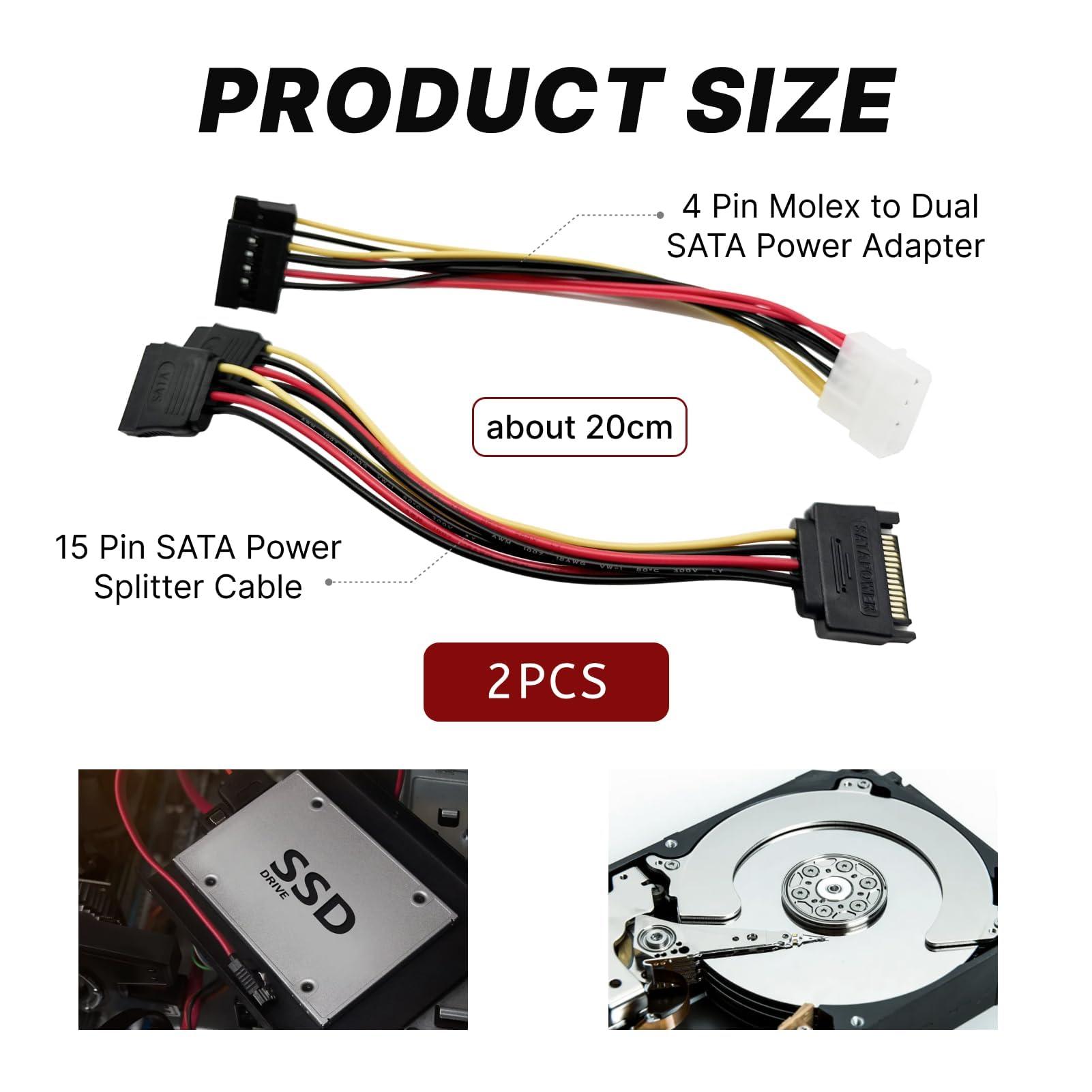Umfassendes Daten- und Stromkabel Kit für SATA III – mit geraden & 90° Kabeln, Power-Splitter und Molex-Adapter, ideal für SSD/HDD, schwarz