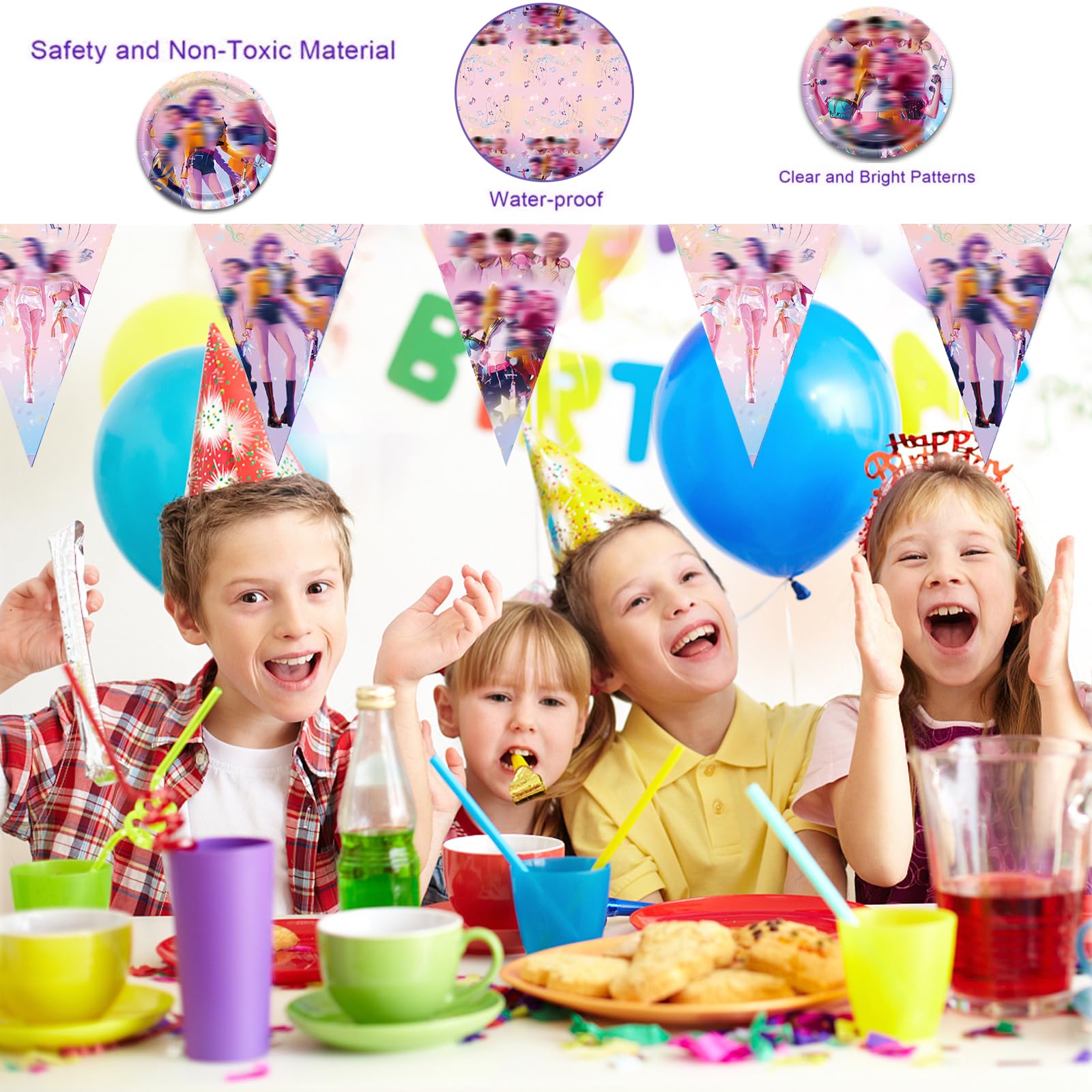 53 Pezzi Huntrs Set di Stoviglie a Tema per 10 Ospiti, Huntrs Piatti Carta Compleanno, Articoli da Tavola per Feste di Compleanno per Bambini, Include Piatto, Tovaglia, Tovagliolo