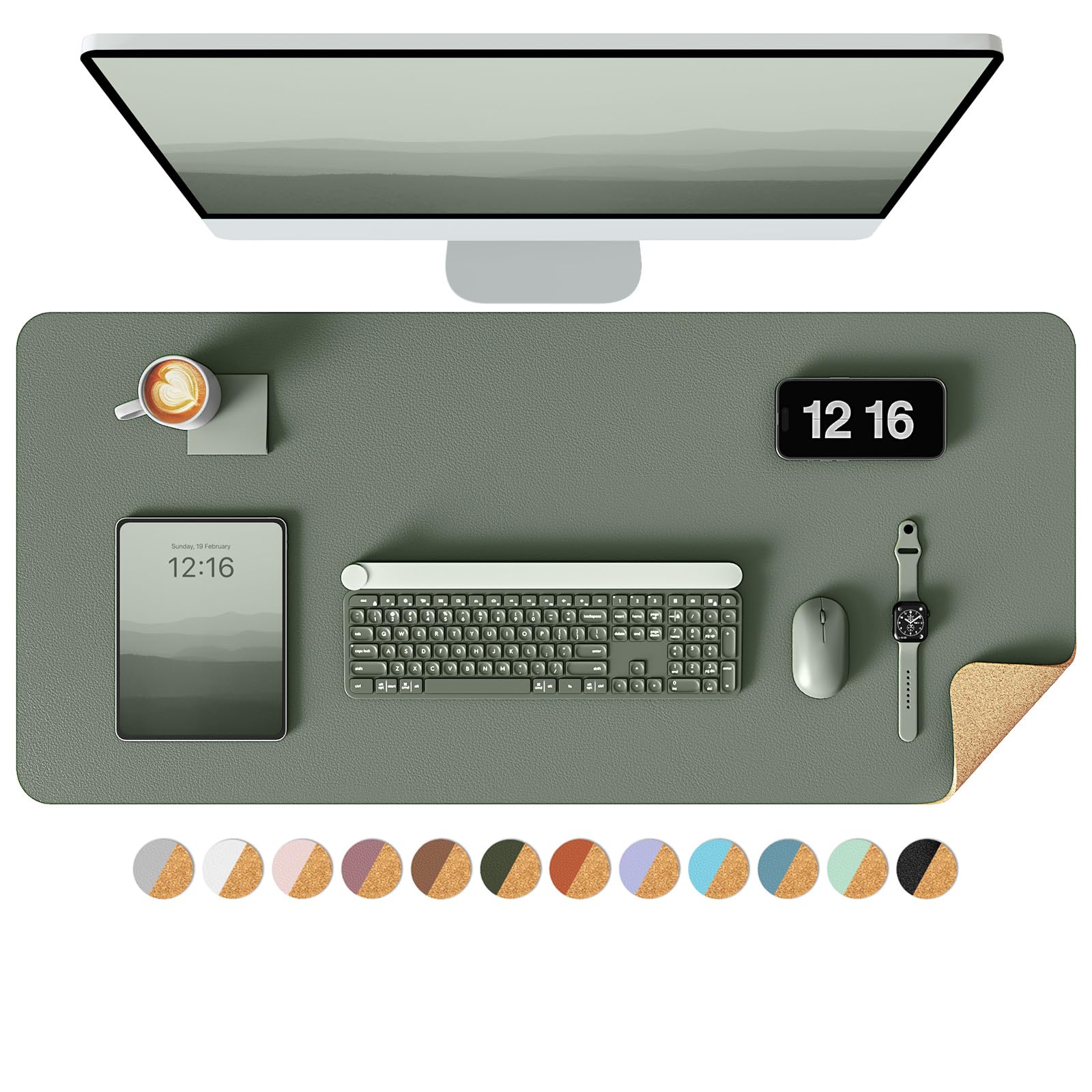 Photo 1 of YSAGi Double-Sided Desk Pad, 35.4"x17"Leather Desk Mat, Eco Cork Desk Pad Protector,Large Mouse Pad,Waterproof Desk Blotter for Office/Home(Jungle Green)