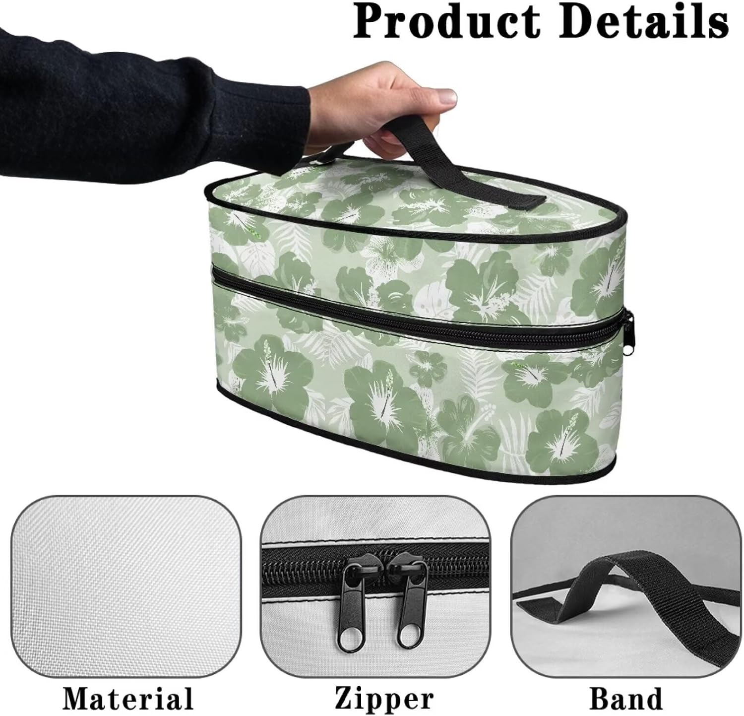 Green Hibiscus Flower Print Iron Case Portable Travel Iron Organizer Lightweight Steamer Holder Bag Waterproof & Dustproof Iron Accessories, Case Only
