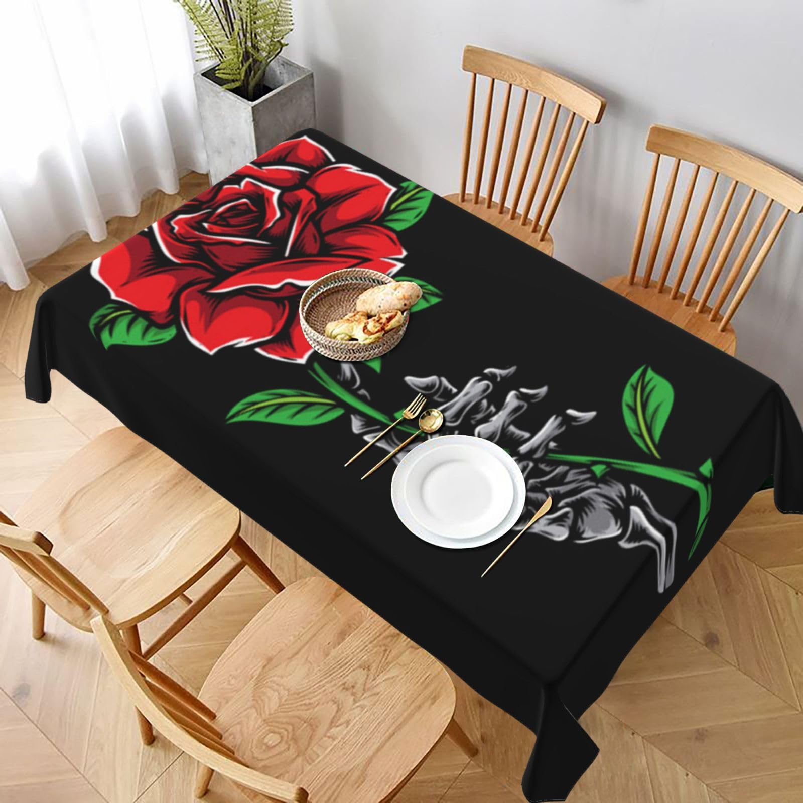 BNVSADC Skull Rose Printed Rectangle Tablecloth 228x152 CM, Water Resistant Polyester Table Cloth Decorative Fabric Table Covers for Kitchen Dining Table Parties Camping