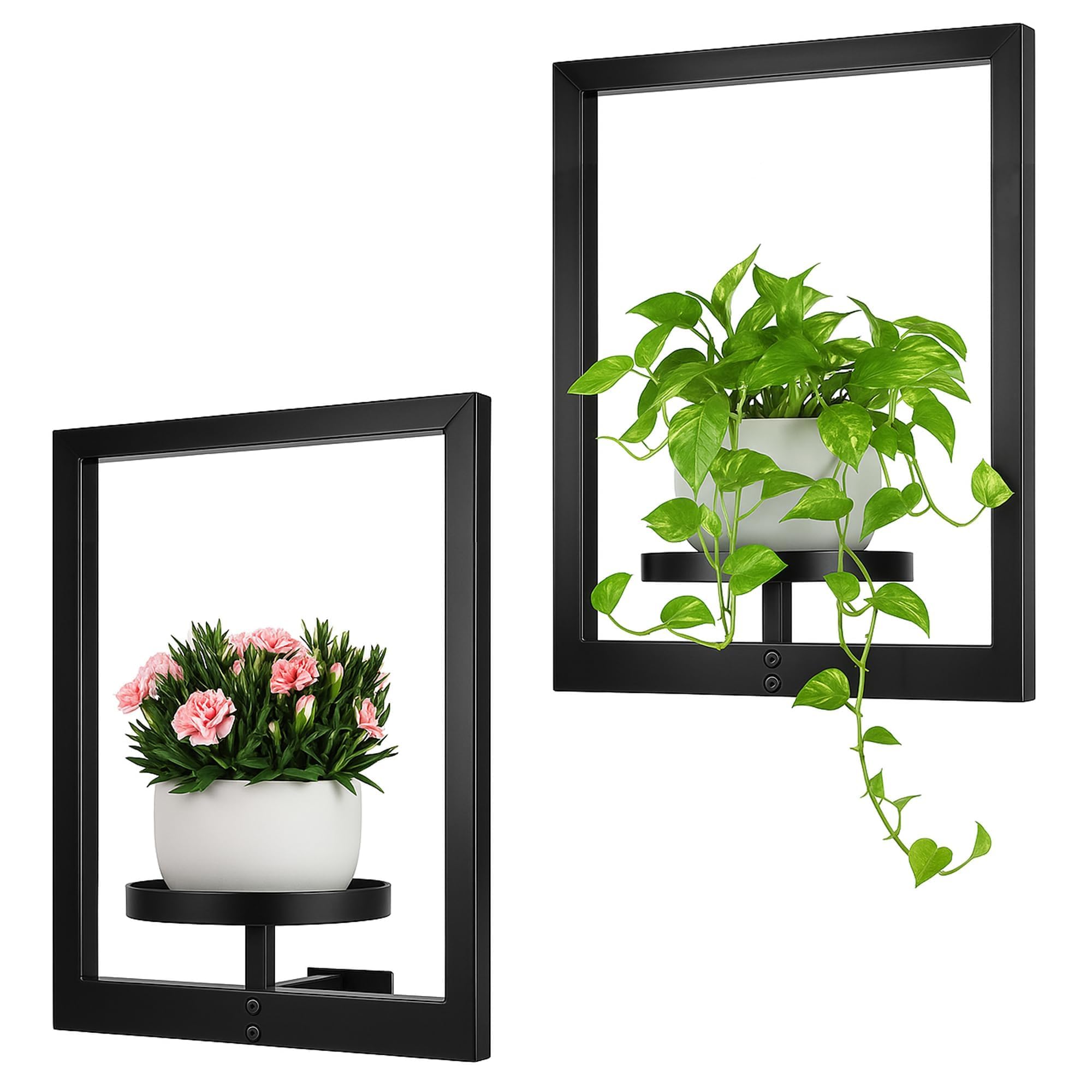 Photo 1 of Wacloud Heavy-Duty Wall Planters for Indoor Plants, Modern Metal Hanging Plant Holders, Picture Frame Wall Plant Shelves for Living Room, Balcony, Patio, Window Garden Décor, 2-Pack