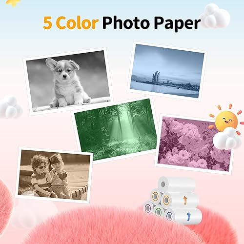 Miniatura 3 de Cámara de impresión instantánea para niños con papel de impresión de 5 colores, foto de 48MP, video 1080P, 21 marcos divertidos, tarjeta de 32GB,
