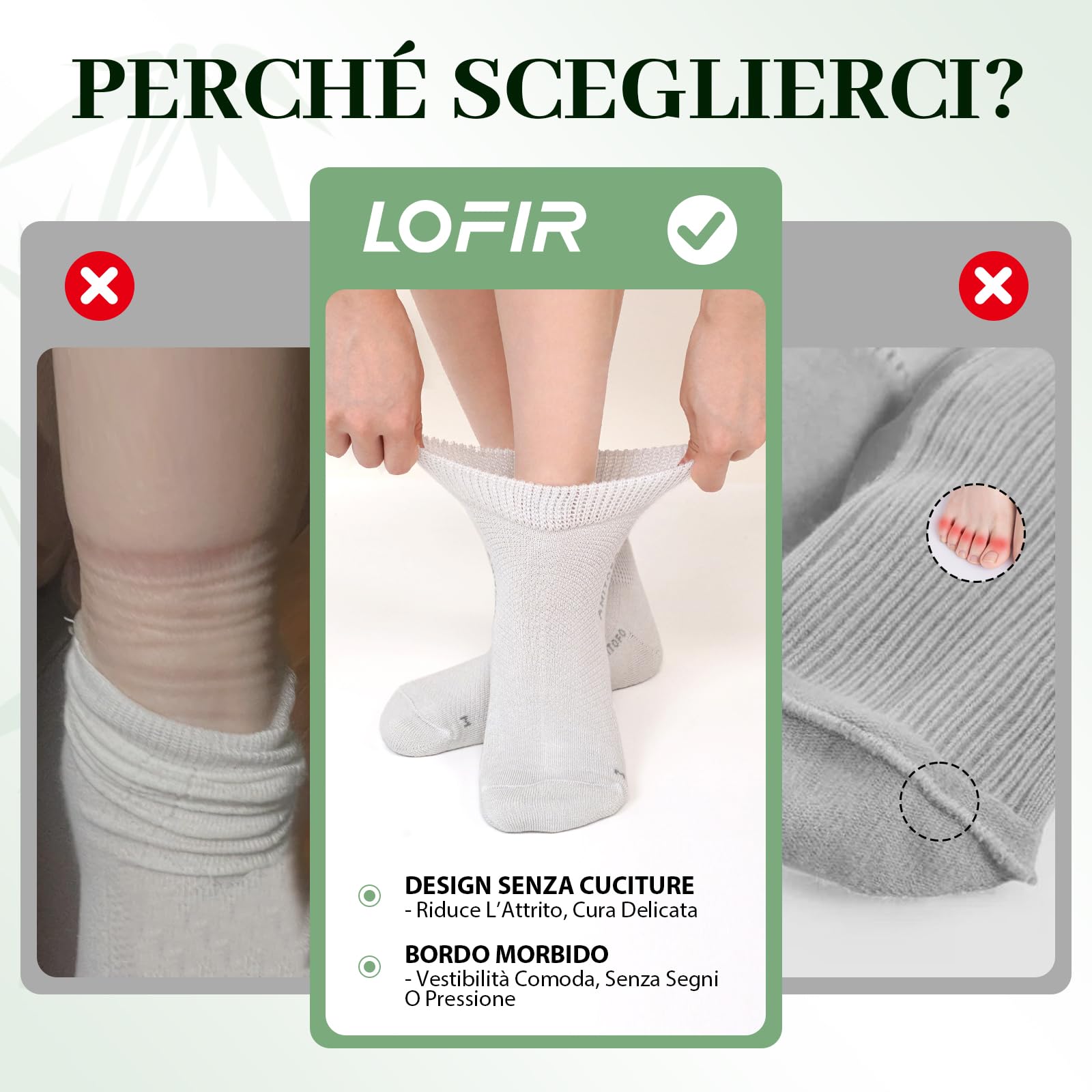 LOFIR Calzini Diabetici da Donna Corti: Calze Senza Elastico e Senza Cuciture Estive Sanitarie in Bambù con Suola in Spugna per Caviglie e Piedi Gonfi Anziani e Gravidanza 6 Paia