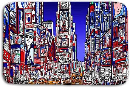 Yugfhj Doormat Indoor Outdoor Times Square New York Night Colorful Interpretation Vector Illustration Mat