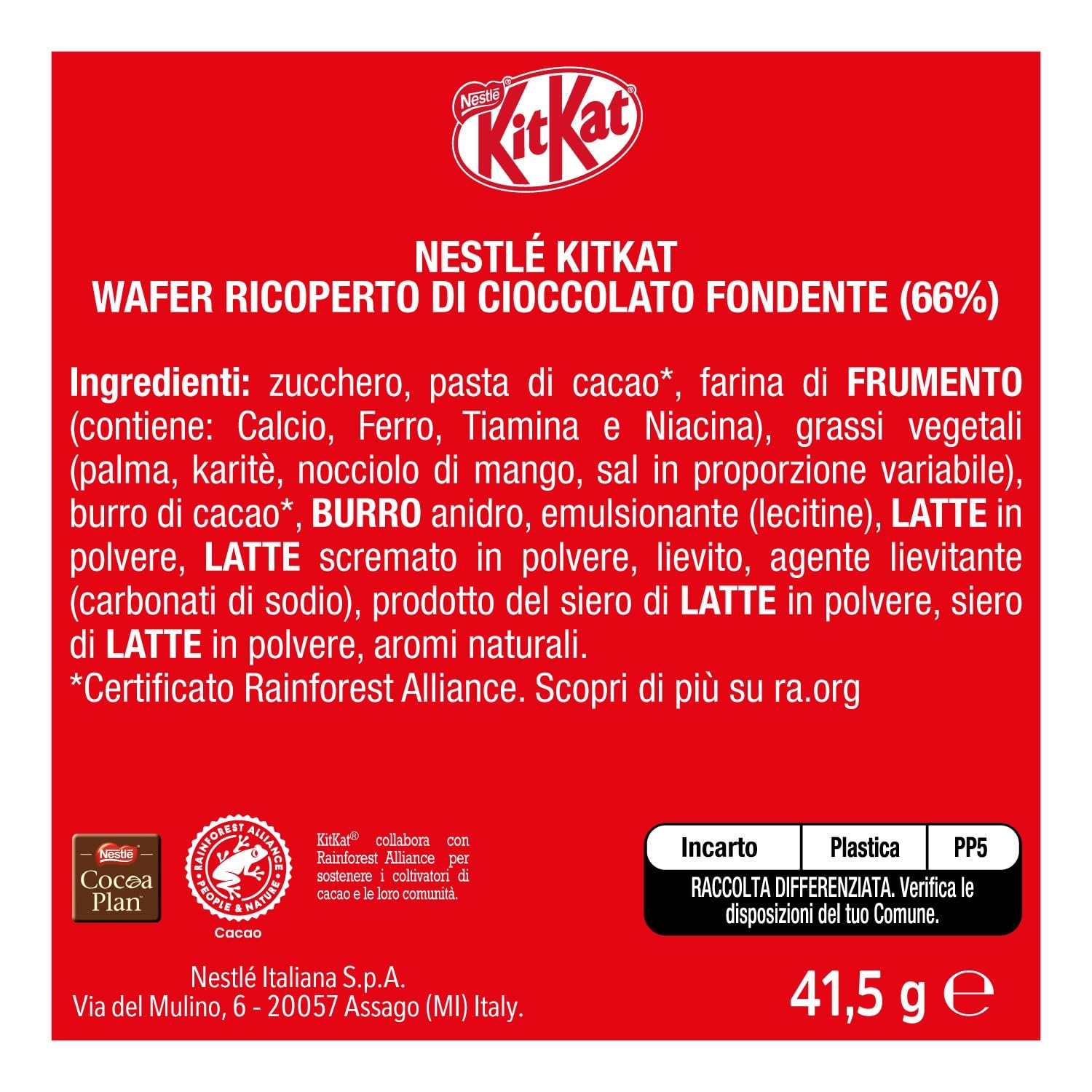 KITKAT Dark Wafer ricoperto di Cioccolato Fondente, 24 Snack da 41,5g (996g)