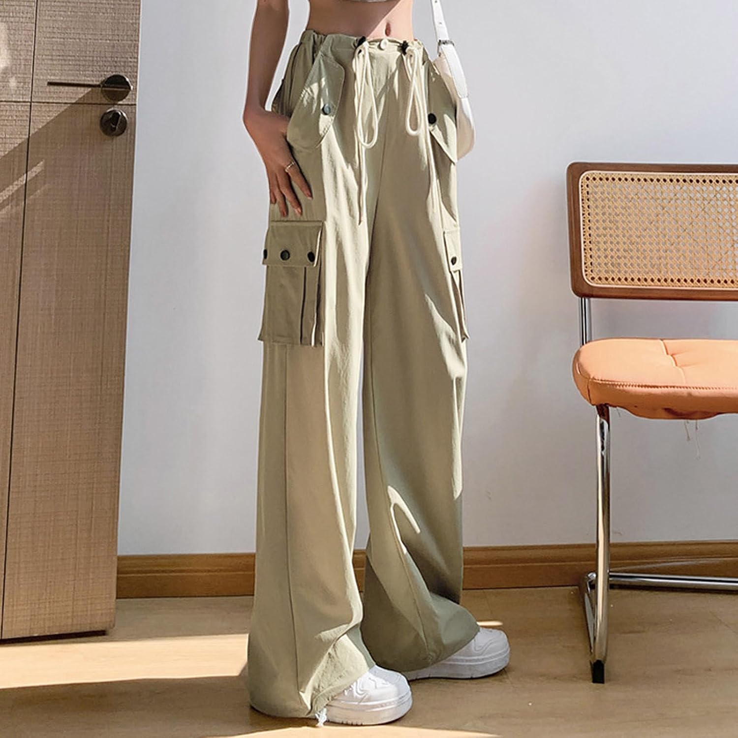 Womens Cargo Pants Wide Leg Trousers High Waisted Utility Slacks Loose Fit Casual Work Travel Streetwear Pant with Pockets