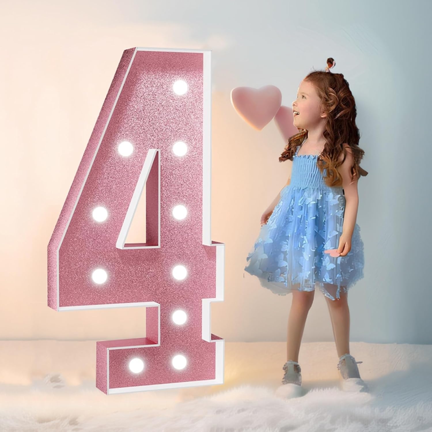 Marquee Light Up Numbers for 1st 16th 21st Birthday Decorations 10th Anniversary Party Decor Large Numbers DIY Pre-Cut Foam Board Kit Mosaic Numbers(Color:Number 4,Size:120cm/4FT)