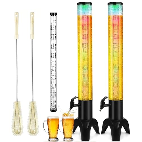 2pcs Beer Giraffe Dispenser, 100oz/3.2 qt Mimosa Tower Dispenser with Ice Tube and LED Light, 3L Tabletop Drink Tower Dispensers for Beer, Margarita, Liquor, Beverage
