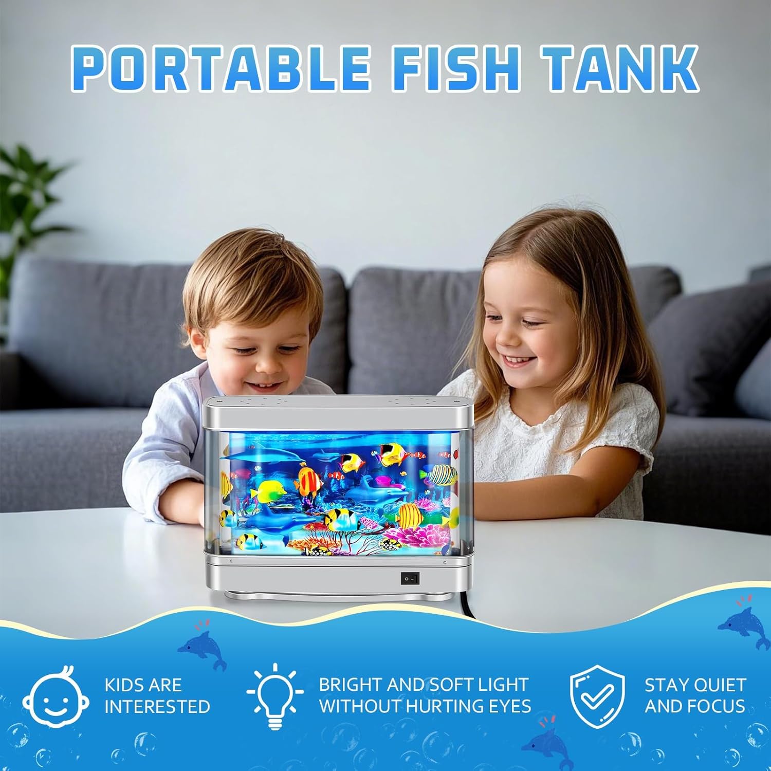 Fake Motion Fish Tank Mini Aquarium,Artificial Aquarium Decorations,Artificial Tropical Fish Decorative,Virtual Ocean Moving Fish lamp for Bedroom Office Décor