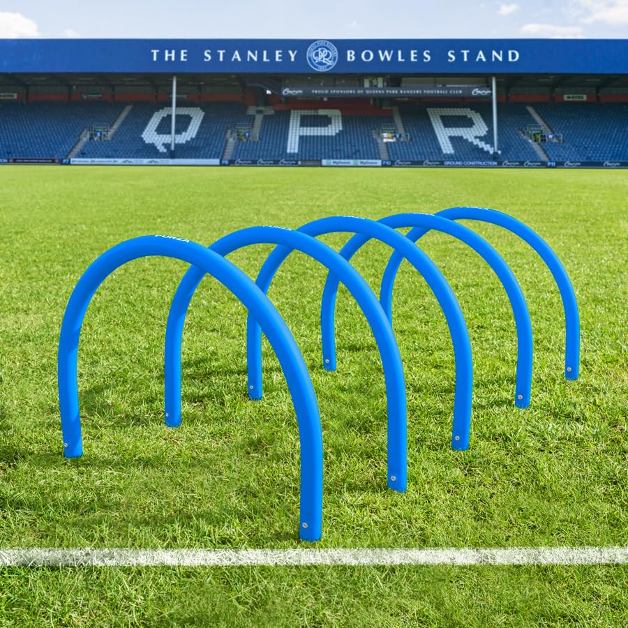 FORZA Football Training Passing Arcs | Set of 5 or 10 High-Tensile Plastic Arcs with Ground Spikes Passing, Dribbling & Agility Training Equipment (5, Sky Blue)