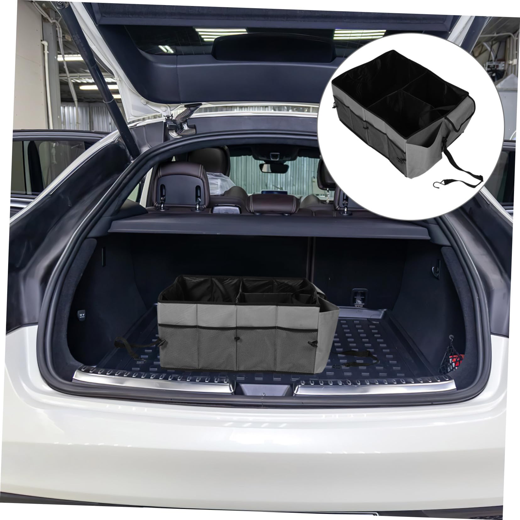 Cabilock caja de almacenamiento del coche Multifunción bota Trompa organizadores auto organizador de maletero para coche Maletero organizador de almacenamiento de coche poliéster Gris