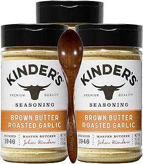 Premium Quality Seasoning Brown Butter Roasted Garlic Seasoning, 6.1 oz (Pack of 3) with Candy Freezer Wooden Spoon (Brown Butter Roasted Garlic) Wooden Spoon