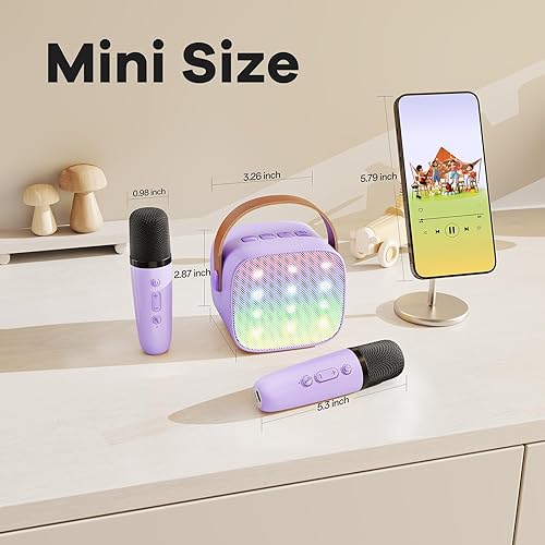 Miniatura 9 de YLL Mini máquina de karaoke con 2 micrófonos inalámbricos, los mejores regalos para niños de 3, 4, 5, 6, 7, 8, 9, 10, 11, 12 años o más, regalo de