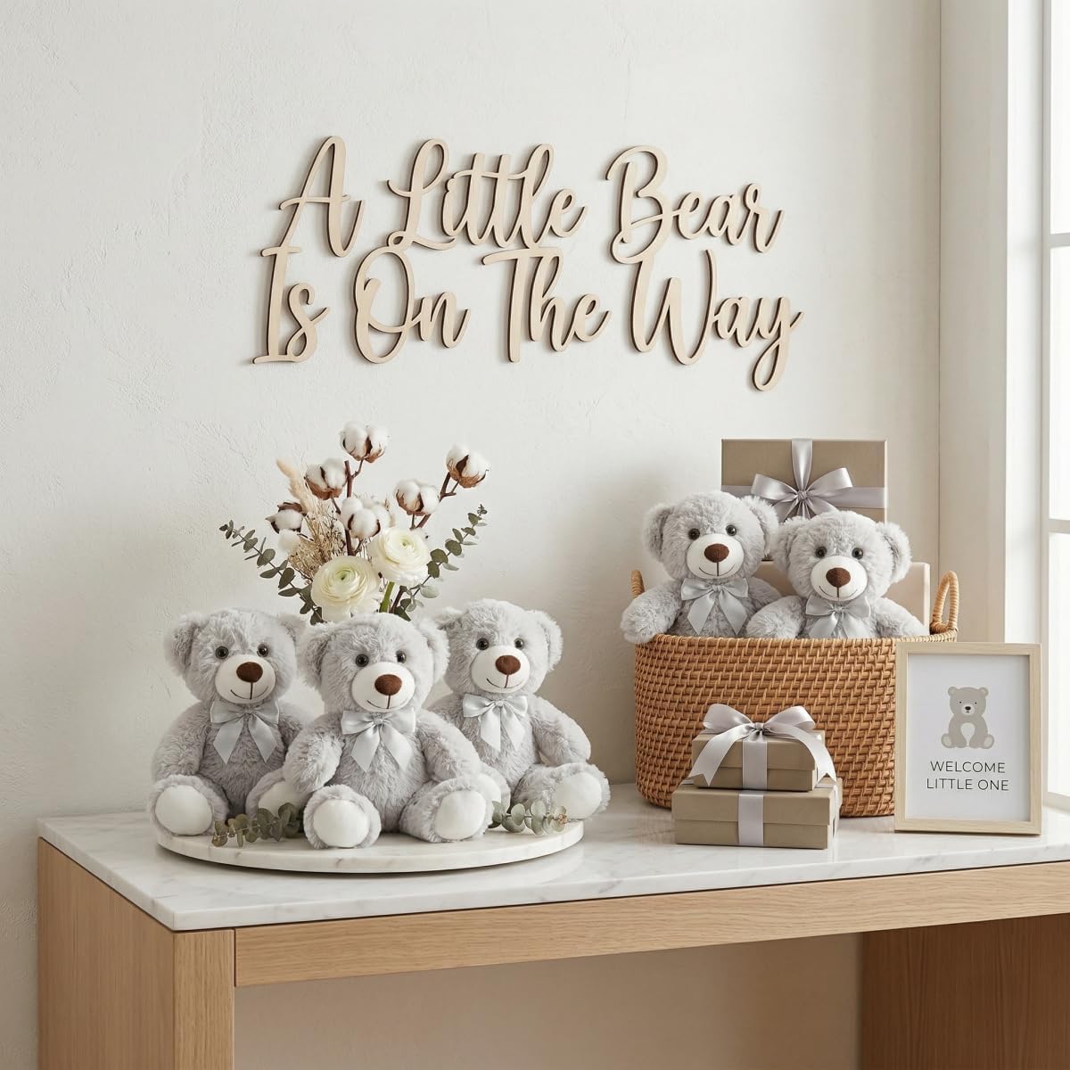 MaoGoLan 3 Pieces Bulk Teddy Bears Stuffed Animals Baby Shower, Soft Small Stuffed Teddy Bears in Bulk, 13.5" Cuddly Mini Teddy Bears Centerpiece,Wedding,Party,Engagement,Tan,Dark Brown,Gray