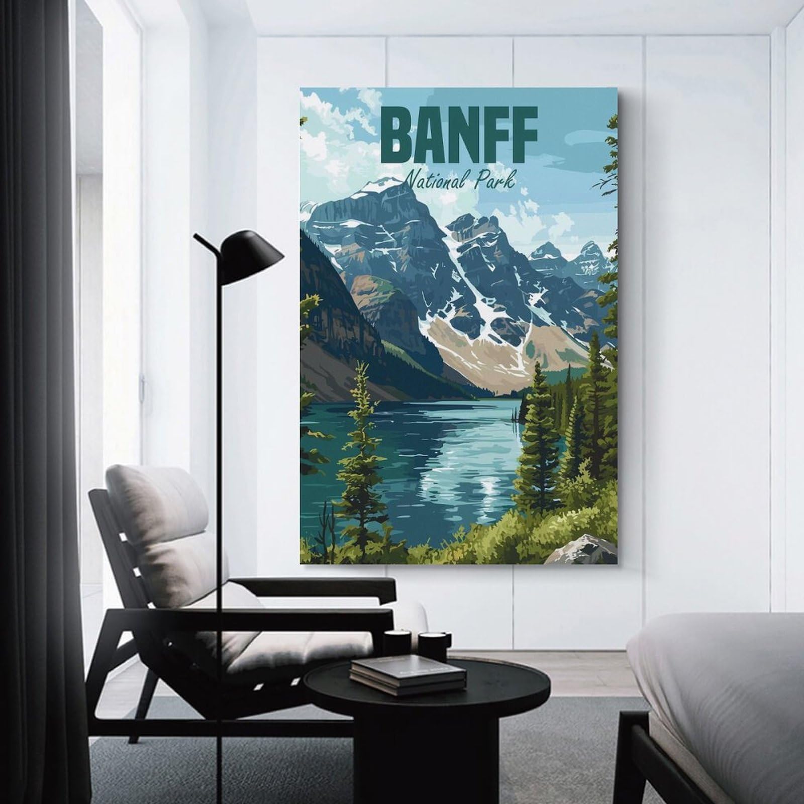 Junmoney Banff National Park Canvas Wall Decor, 12x18inch(30x45cm), for New Homes, Bedrooms Or Workspaces, Gift Idea for Housewarming And Birthdays