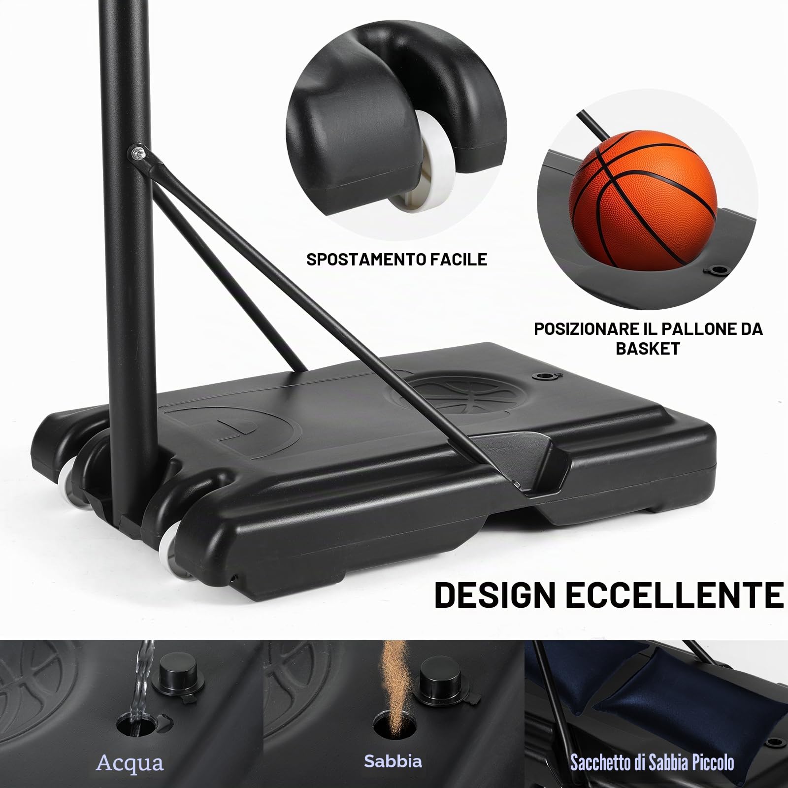 LIFERUN Canestro Basket Esterno Interno Camera Portatile regolabile da 135 a 305 cm, adatto per adulti, ragazzi, bambini, per cortile, giardino, garage, interni