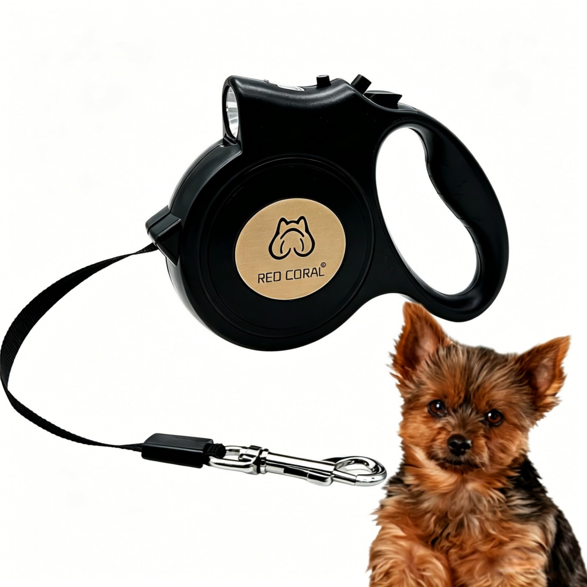 Correa retráctil con luz LED para perros pequeños a medianos, extensible hasta 196 pulgadas para paseos nocturnos seguros (negro)