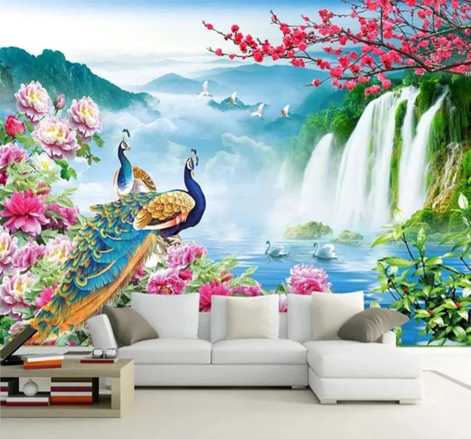 XLMING Beautiful Three Dimensional Landscape Peacock Natural Scenery 3D Wallpaper Luxury Home Dining Decor Paste Sofa Living Room The Wall for Bedroom Mural-200cm×140cm
