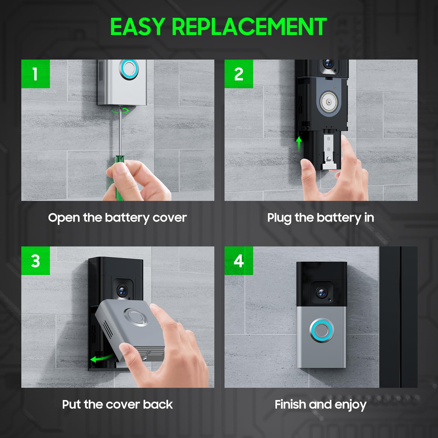 3.65V 6040mAh Batterie Compatible avec Video Doorbell 2/3/3+/4, Stick Up Cam(2/3Gen), Spotlight Cam, Spotlight Plus/Pro Cam (3 Batteries and Black Charger)