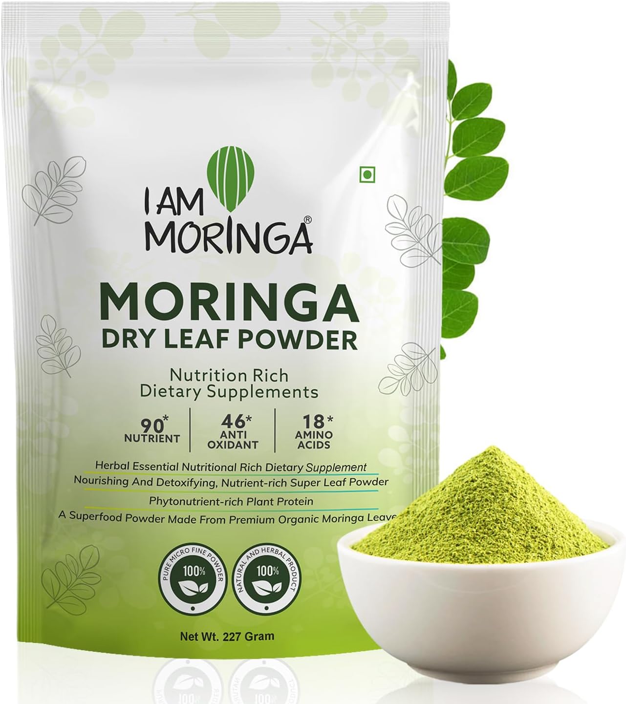 Moringa Powder 227 gm, 100% Natural Drumstick Leaf Powder Good for Skin, Hair with No Chemicals and Preservatives