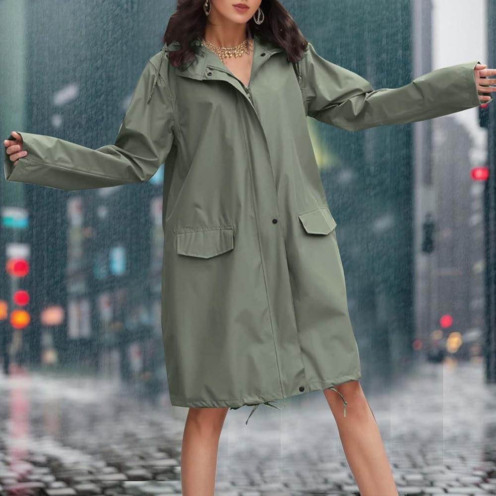 Damen Regenjacke Wasserdicht & Winddicht - Faltbarer Regenmantel Mit Kapuze