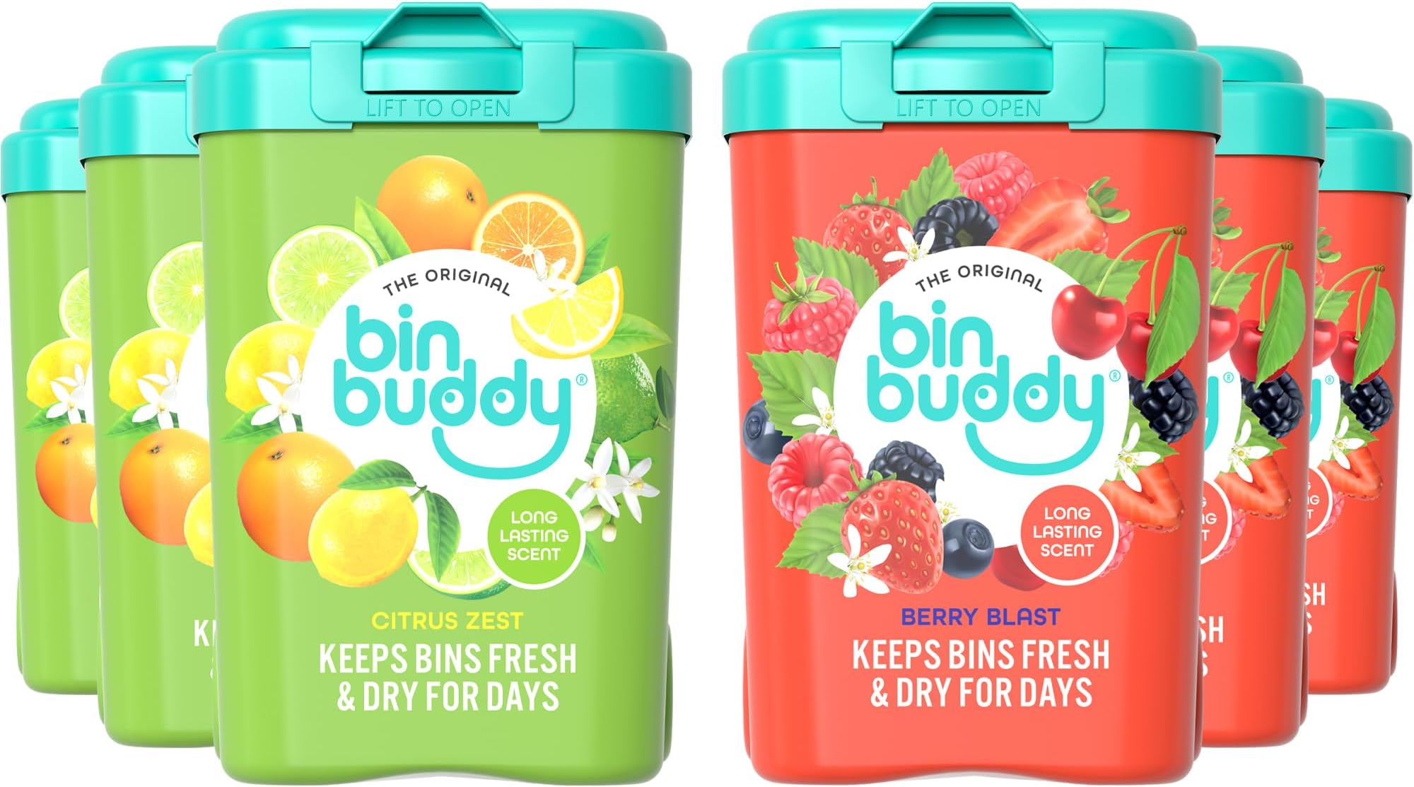 Mixed Fresh Citrus & Berry, 450g, Pack of 6 - Bin Freshener Deodoriser Powder - Leaves Your Bin Smelling Great - Suitable for Indoor and Outdoor Bins