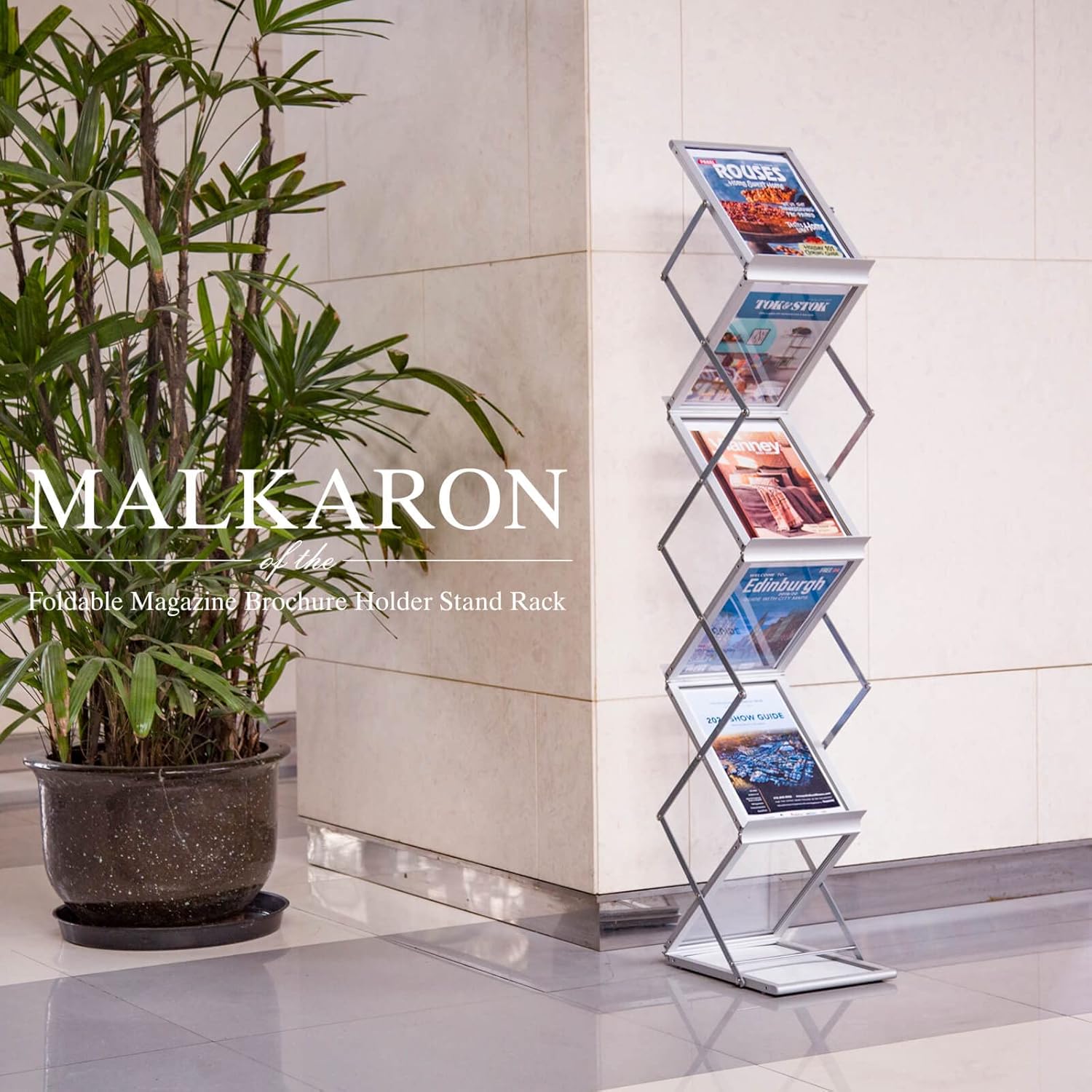 MALKARON Foldable Magazine Rack Brochure Display Stand Holder Catalog Literature Display Rack with Portable Oxford Carrying Bag for Office Trade Show Exhibitions Retail Store (6 Pockets Silver) : Office Products
