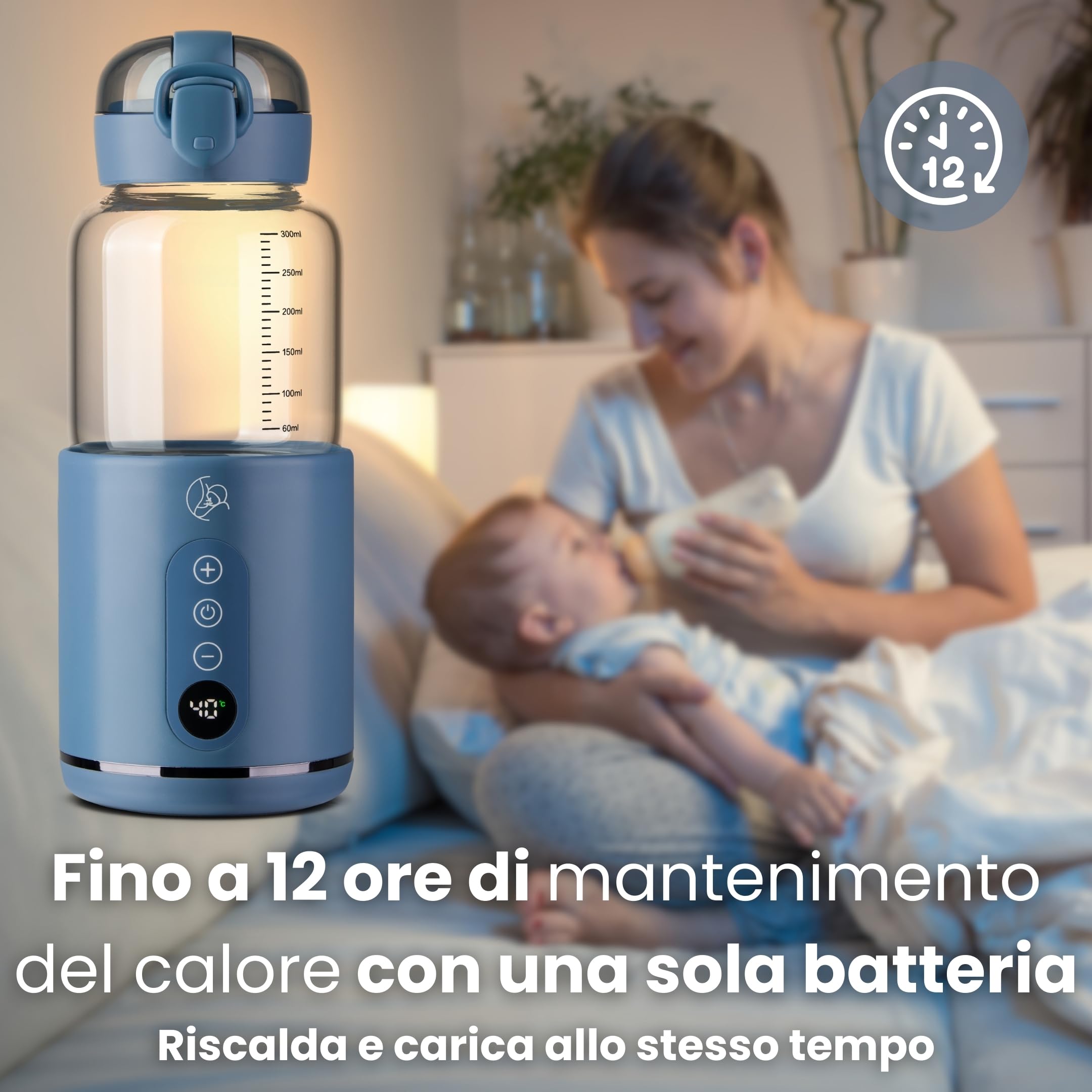 Scaldabiberon Portatile - Scalda Biberon Portatile Senza Fili, Veloce e Sicuro, Ricarica Rapida, in Vetro, Ideale per Viaggi e Spostamenti, Scaldabiberon Portatile Senza Fili Blu