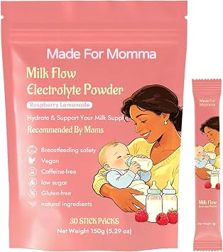 Made for Momma Milk Flow Drink Mix for Breastfeeding Moms, Raspberry Lemonade Hydration Powder, Supports Hydration & Lactation, Easy Daily Mix, Great-Tasting Drink, 30 Servings1pc