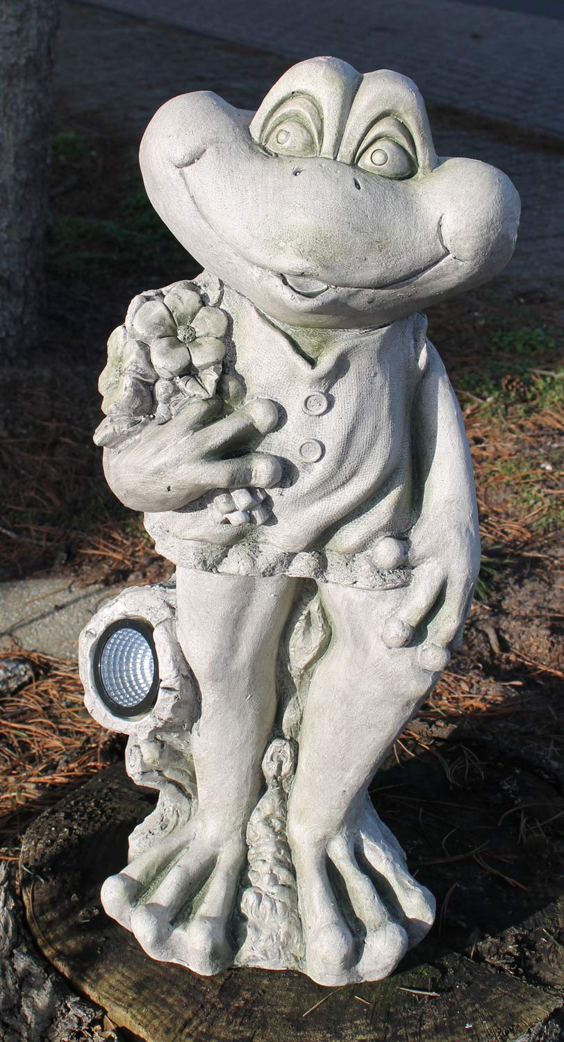 colourliving Solar Gartenfigur Frosch Solarlleuchte Froschfigur 66 cm Hoch LED Gartenleuchte mit Solar rechts guckend Steinoptik Figur