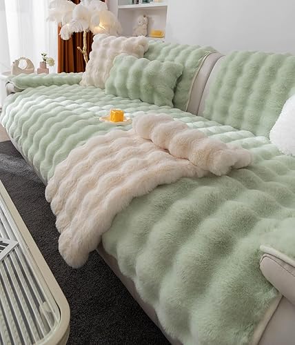 Miniatura 3 de vctops Funda de felpa de piel sintética gruesa de lujo, ultra suave, antideslizante, funda de sofá mullida y esponjosa, protector de muebles para
