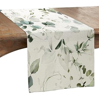 Aitsite Table Runner Spring Green Table Runner Eucalyptus Table Runner Modern for Dining Room Party Holiday Decoration 40 x 140 cm
