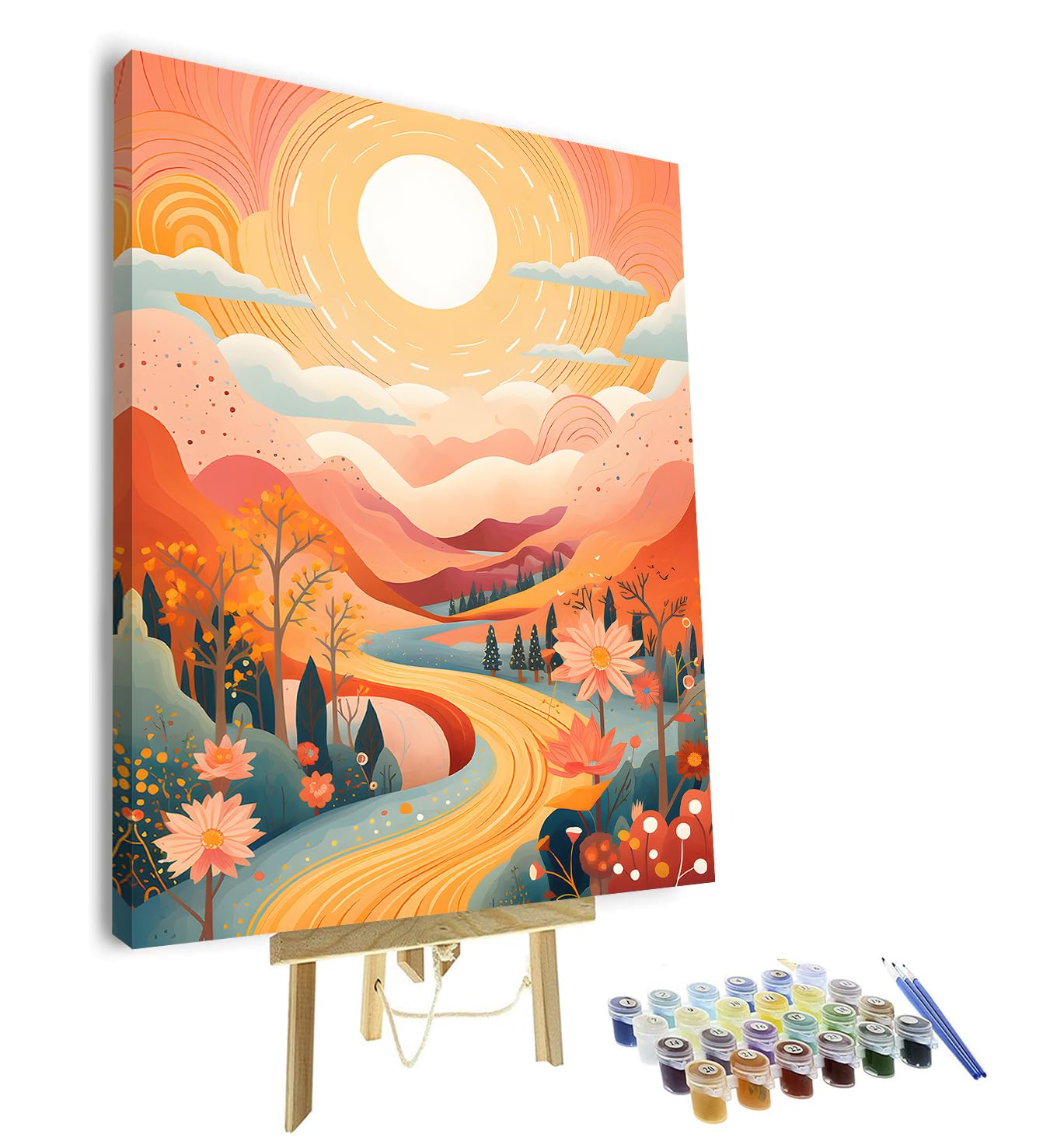 TISHIRON Abstract Paint by Numbers Kit for Adults, Landscape Adult Paint by Number Acrylic Pigment Drawing, Flower DIY Painting by Numbers on Canvas for Home Wall 16"x20"(Framed)