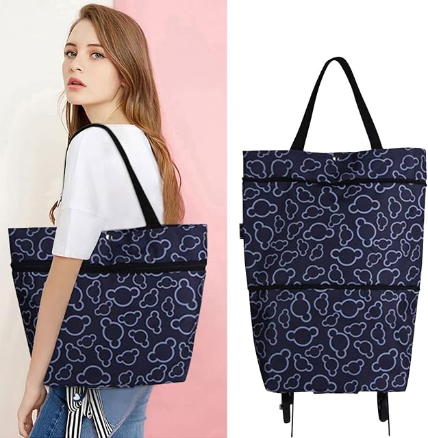 Toomett Foldable Shopping Bag with Wheels, Collapsible Trolley Bag on Wheels for Women, Reusable Multi-Function Shopping Travel Tote Bag, Heavy-Duty Capacity Bag#7306